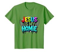 Jesus Is My Homie: Vibrant Rainbow Wings Faith Declaración Camiseta, Niños, Hierba, 2 años