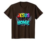 Jesus Is My Homie: Vibrant Rainbow Wings Faith Declaración Camiseta, Niños, Marrón, 2 años