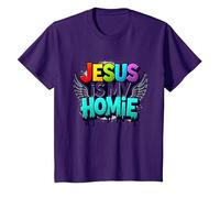 Jesus Is My Homie: Vibrant Rainbow Wings Faith Declaración Camiseta, Niños, Morado, 2 años