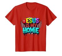 Jesus Is My Homie: Vibrant Rainbow Wings Faith Declaración Camiseta, Niños, Rojo, 12 años