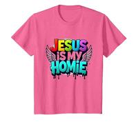 Jesus Is My Homie: Vibrant Rainbow Wings Faith Declaración Camiseta, Niños, Rosa Jaspeado, 2 años