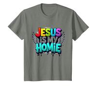 Jesus Is My Homie: Vibrant Rainbow Wings Faith Declaración Camiseta, Niños, Verde Militar Jaspeado, 2 años