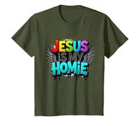Jesus Is My Homie: Vibrant Rainbow Wings Faith Declaración Camiseta, Niños, Verde Oliva, 2 años