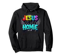 Jesus Is My Homie: Vibrant Rainbow Wings Faith Declaración Sudadera con Capucha, Unisex para Adultos, Negro, S