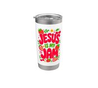 Jesus is My Jam Cute Christian Strawberry Faith Vaso térmico de acero inoxidable de doble pared