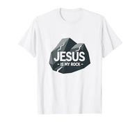 Jesus Is My Rock: Gráfico Cristiano Inspirador, Jesús Camiseta, Hombre, Blanco, 4XL