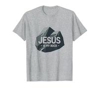 Jesus Is My Rock: Gráfico Cristiano Inspirador, Jesús Camiseta, Hombre, Gris Jaspeado, 3XL