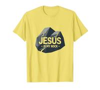 Jesus Is My Rock: Gráfico Cristiano Inspirador, Jesús Camiseta, Hombre, Limón, XXL