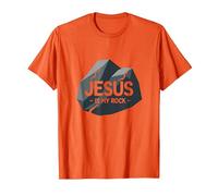 Jesus Is My Rock: Gráfico Cristiano Inspirador, Jesús Camiseta, Hombre, Naranja, L