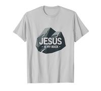 Jesus Is My Rock: Gráfico Cristiano Inspirador, Jesús Camiseta, Hombre, Plata, XL