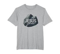 Jesus Is My Rock: Gráfico Cristiano Inspirador, Jesús Camiseta, Hombre Tallas Grandes, Gris Jaspeado, 2X Alto