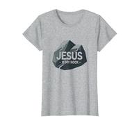 Jesus Is My Rock: Gráfico Cristiano Inspirador, Jesús Camiseta, Mujer, Gris Jaspeado, L