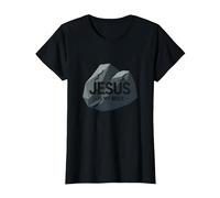 Jesus Is My Rock: Gráfico Cristiano Inspirador, Jesús Camiseta, Mujer, Negro, M