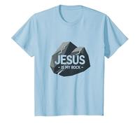Jesus Is My Rock: Gráfico Cristiano Inspirador, Jesús Camiseta, Niños, Azul Bebé, 12 años