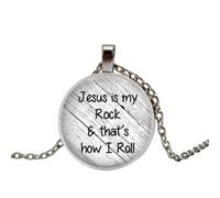 Jesus is my rock music, así es como I roll the necklace Faith Pendant Christian inspiring glass cabujón collar, 1