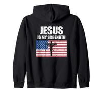 Jesus Is My Strength - Cruz Cristiana con Bandera de Estados Unidos Sudadera con Capucha