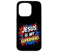 Jesus Is My Superhero Christian God Religious Comic Kids Boy Carcasa para iPhone 15 Pro