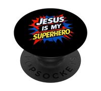 Jesus Is My Superhero Christian God Religious Comic Kids Boy PopSockets PopGrip Adhesivo