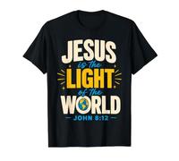 Jesus is The Light of The World John 8:12 Christian Verse Camiseta gráfica económica, Hombre, Negro, M