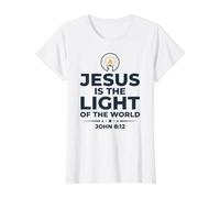 Jesus Is The Light of The World Shirt John 8:12 Bible Verse Camiseta gráfica económica, Mujer, Blanco, S