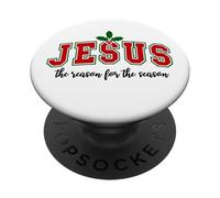 Jesus is The Reason for The Season Christmas Christian Quote PopSockets PopGrip Adhesivo