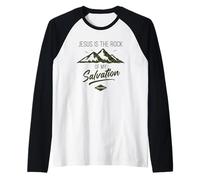 Jesus is The Rock of My Salvation - Psalm 62:6 Faith Verse Camiseta Manga Raglan