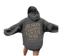 Jesus Jesus Christ Loves You Sudaderas con capucha para mujer 2025 Casual Christian Gothic Pullover Tops Faith Comfort Letter Hoodie Graphic Outfits Fall University Jesus Saves Trust In The Lord, gris