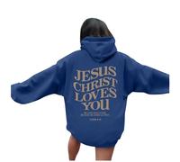 Jesus Jesus Christ Loves You Sudaderas con capucha para mujer 2025 Casual Christian Gothic Pullover Tops Faith Comfort Letter Hoodie Graphic Outfits Fall University Jesus Saves Trust In The Lord, azul