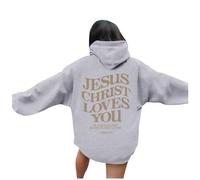 Jesus Jesus Christ Loves You Sudaderas con capucha para mujer 2025 Casual Christian Gothic Pullover Tops Faith Comfort Letter Hoodie Graphic Outfits Fall University Jesus Saves Trust In The Lord, gris