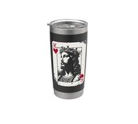 Jesus King Of Hearts - Amante del juego de cartas religioso vintage Vaso térmico de acero inoxidable de doble pared