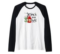 Jesús La Luz Verdadera, Versículo de la Biblia Cita Religiosa, Navidad Camiseta Manga Raglan