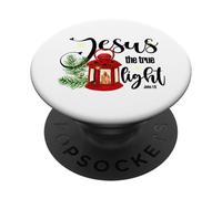 Jesús La Luz Verdadera, Versículo de la Biblia Cita Religiosa, Navidad PopSockets PopGrip Adhesivo