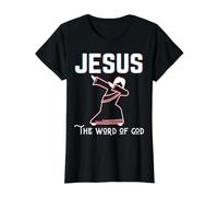 Jesús La Palabra de Dios Dab Amor Cristiano Pascua Navidad Camiseta gráfica económica, Mujer, Negro, XS