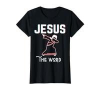Jesús La Palabra Luv Diversión Dioses Amor Cristiano Pascua Navidad Camiseta gráfica económica, Mujer, Negro, XS