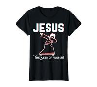 Jesús La Semilla De Mujer Dab Dios Cristiano Pascua Navidad Camiseta gráfica económica, Mujer, Negro, XL