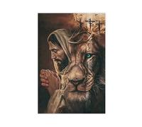 Jesús, león, cruz, mural cristiano, póster del Hijo de Dios, lienzo, decoración de pared, sala de estar y dormitorio, 20 x 30 cm