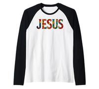 Jesús Lettering Retro Mosaico Vidriera Christian Camiseta Manga Raglan
