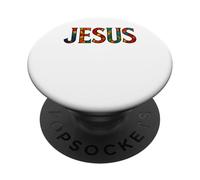 Jesús Lettering Retro Mosaico Vidriera Christian PopSockets PopGrip Adhesivo