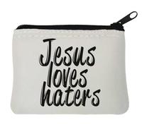 Jesus Loves Haters Jesus Loves You Christian - Monedero de neopreno (10 x 11 cm), color blanco