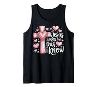 Jesus Loves Me Cruz Corazones Rosa Fe Cristiana Camiseta sin Mangas