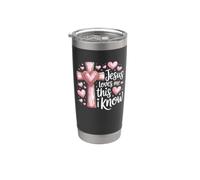 Jesus Loves Me Cruz Corazones Rosa Fe Cristiana Vaso térmico de acero inoxidable de doble pared