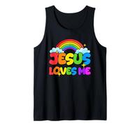 Jesus Loves Me Cute Rainbow Kid Cristianismo Fe Religioso Camiseta sin Mangas