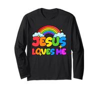 Jesus Loves Me Cute Rainbow Kid Cristianismo Fe Religioso Manga Larga