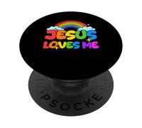 Jesus Loves Me Cute Rainbow Kid Cristianismo Fe Religioso PopSockets PopGrip Adhesivo