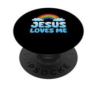Jesus Loves Me Cute Rainbow Kid Cristianismo Fe Religioso PopSockets PopGrip Adhesivo