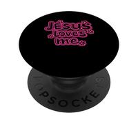 Jesus Loves Me Kid Cristianismo Chica Cristiana Linda Flor PopSockets PopGrip Adhesivo
