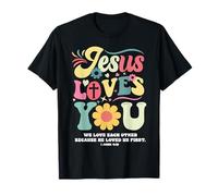 Jesus Loves You Cruz Cristiana Dios Fe Flor Biblia Orar Camiseta