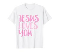 Jesus Loves You, Mensaje Rosa Desgastado, Cristiano Camiseta gráfica económica, Hombre, Blanco, XL