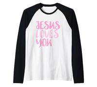 Jesus Loves You, Mensaje Rosa Desgastado, Cristiano Camiseta Manga Raglan