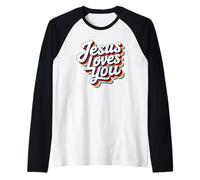 Jesus Loves You Retro Vintage Christian Men Women Kids Camiseta Manga Raglan